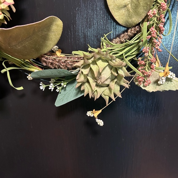 Handcrafted Faux Floral Zinnia Wreath 12 inches Fall Spring Floral Decor New - Picture 3 of 7